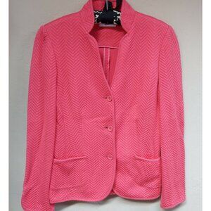 Leggiadro Women Stand Collar Pink Herringbone 3-Button Blazer Lightweight Casual